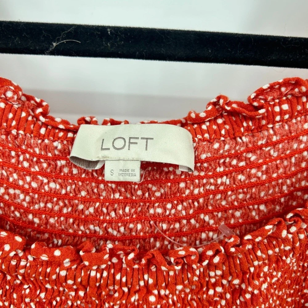 Coquette Smocked Puff Sleeve Top S Red‎ Polka Dot Square Neck Romantic Feminine